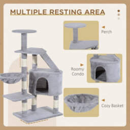 Pawhut 125Cm Cat Tree For Indoor Cats, Kitten Scratching Post, Grey - thumbnail 6