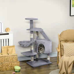 Pawhut 125Cm Cat Tree For Indoor Cats, Kitten Scratching Post, Grey - thumbnail 1