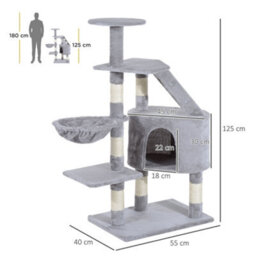 Pawhut 125Cm Cat Tree For Indoor Cats, Kitten Scratching Post, Grey - thumbnail 3