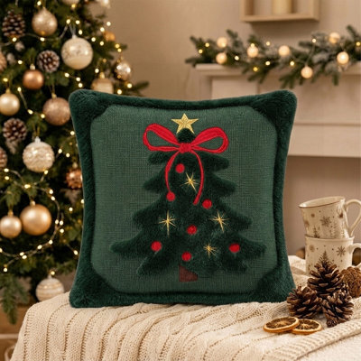 Amorly Green Christmas Tree Star Throw Pillow Cover, Soft Plush Faux Fur Jacquard Festive Winter Cushion Case For Sofa Couch Holiday - image 1