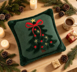 Amorly Green Christmas Tree Star Throw Pillow Cover, Soft Plush Faux Fur Jacquard Festive Winter Cushion Case For Sofa Couch Holiday - thumbnail 2