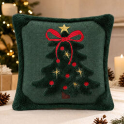 Amorly Green Christmas Tree Star Throw Pillow Cover, Soft Plush Faux Fur Jacquard Festive Winter Cushion Case For Sofa Couch Holiday - thumbnail 3