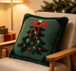 Amorly Green Christmas Tree Star Throw Pillow Cover, Soft Plush Faux Fur Jacquard Festive Winter Cushion Case For Sofa Couch Holiday - thumbnail 5