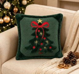Amorly Green Christmas Tree Star Throw Pillow Cover, Soft Plush Faux Fur Jacquard Festive Winter Cushion Case For Sofa Couch Holiday - thumbnail 4