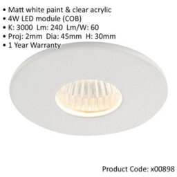 Mini Recessed Downlight Fixture - 4W Warm White Cob Led Driver - Matt White - thumbnail 2
