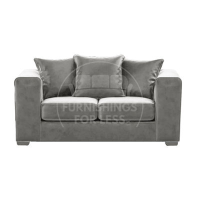 Furnishings For Less UK Ella Boxed Arm Plush Velvet  Fabric 2 Seater Sofa Grey