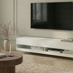 Wyld and Coco Aurorahome Wide Tv Stand White Mdf With Remote-Controlled Led Lighting And Cable Management - W140 X D35 X H30Cm - thumbnail 2