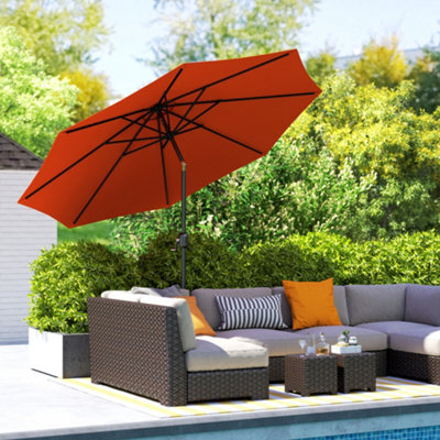 Outsunny 3(M) Garden Umbrella Outdoor Sunshade Canopy W/ Tilt & Crank Orange