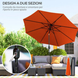 Outsunny 3(M) Garden Umbrella Outdoor Sunshade Canopy W/ Tilt & Crank Orange - thumbnail 5