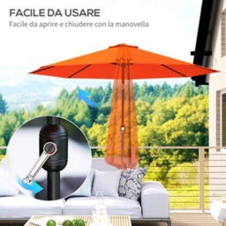 Outsunny 3(M) Garden Umbrella Outdoor Sunshade Canopy W/ Tilt & Crank Orange - thumbnail 4