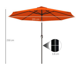 Outsunny 3(M) Garden Umbrella Outdoor Sunshade Canopy W/ Tilt & Crank Orange - thumbnail 3