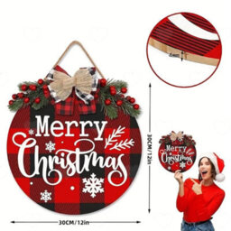 Amorly 12Inch Merry Christmas Door Sign Banner Set, Hanging Wreath With Bow, Festive Ornament For Front Porch Home Wall Xmas Decoration - thumbnail 5