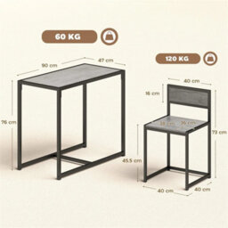 Small Table And 2 Chairs Set Breakfast Kitchen Dining Room Grey Modern Furniture - thumbnail 3