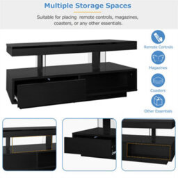 Abrihome 95X50X42.5Cm High Gloss Rectangle Coffee Table With Led Lights, Modern Wooden Console Table, Black - thumbnail 3
