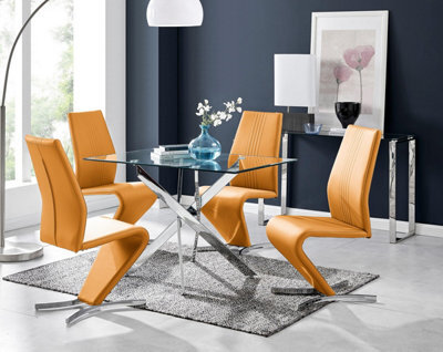 Furniturebox Uk Leonardo Glass And Chrome Metal Dining Table And 4 Mustard Yellow Willow Chairs Set - image 1