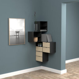 Furniture To Go Joliet 1 Drawer Wallmounted Bedside Table In Black & Bamboo - thumbnail 9