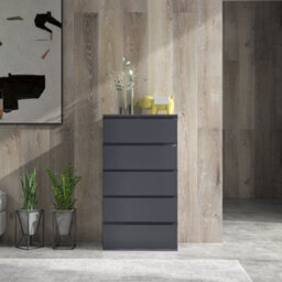 Homcom Bedroom Chest Of Drawers, High Gloss 5 Drawers Dresser, Grey - thumbnail 7