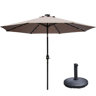Sundaze 2.7M Taupe Garden Parasol Outdoor Patio Crank Tilt Umbrella With Led Lights, Base Weights - image 1