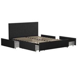 Novogratz Kelly Bed With Storage Fabric Dark Grey, King - thumbnail 3