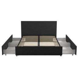 Novogratz Kelly Bed With Storage Fabric Dark Grey, King - thumbnail 1