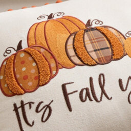 Amorly 18X18In Embroidered Pumpkin Pillow Cover With Orange Pompoms, Farmhouse Autumn Cushion Cover, Indoor Outdoor Home Decor - thumbnail 3