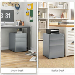 Vinsetto 3 Drawer Metal Filing Cabinet Lockable 5 Wheels Compact Under Desk Grey - thumbnail 5