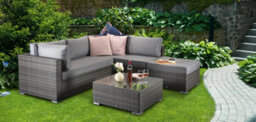 Signature Weave Savannah Wicker Corner Sofa Chair Coffee Table Set Grey - thumbnail 1