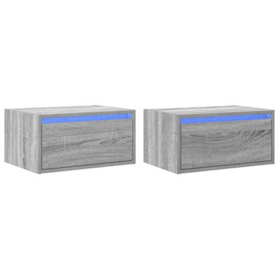Berkfield Durable Wall-Mounted Bedside Cabinets With Led Lights 2 Pcs Grey Sonoma - image 1