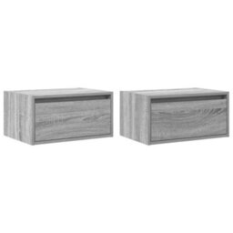 Berkfield Durable Wall-Mounted Bedside Cabinets With Led Lights 2 Pcs Grey Sonoma - thumbnail 3