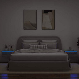 Berkfield Durable Wall-Mounted Bedside Cabinets With Led Lights 2 Pcs Grey Sonoma - thumbnail 5