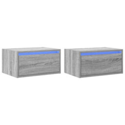 Berkfield Durable Wall-Mounted Bedside Cabinets With Led Lights 2 Pcs Grey Sonoma - thumbnail 1