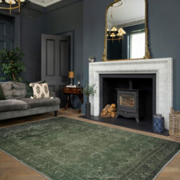 Loomed Vintage Design Cotton Chenille Rug Dark Green Machine Washable 80Cm X 150Cm - thumbnail 6