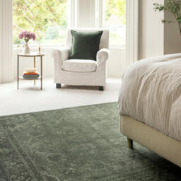 Loomed Vintage Design Cotton Chenille Rug Dark Green Machine Washable 80Cm X 150Cm - thumbnail 4