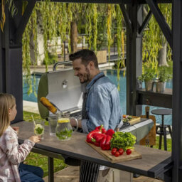 Keter Grill Gazebo 8Ft X 6Ft 7In Weather-Resistant Outdoor Bbq Shelter With Bar Shelves, Hooks & Wood-Look Finish - thumbnail 4