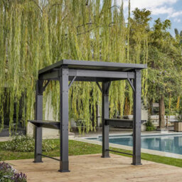 Keter Grill Gazebo 8Ft X 6Ft 7In Weather-Resistant Outdoor Bbq Shelter With Bar Shelves, Hooks & Wood-Look Finish - thumbnail 3