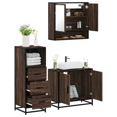 Berkfield 3 Piece Bathroom Furniture Set Brown Oak Engineered Wood - image 1