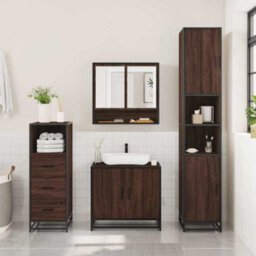 Berkfield 3 Piece Bathroom Furniture Set Brown Oak Engineered Wood - thumbnail 3