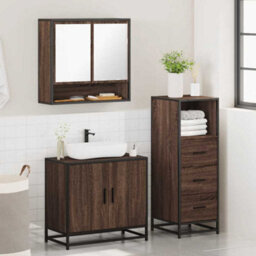 Berkfield 3 Piece Bathroom Furniture Set Brown Oak Engineered Wood - thumbnail 4