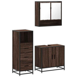 Berkfield 3 Piece Bathroom Furniture Set Brown Oak Engineered Wood - thumbnail 2
