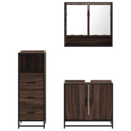 Berkfield 3 Piece Bathroom Furniture Set Brown Oak Engineered Wood - thumbnail 5