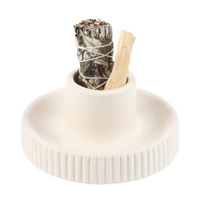 Cream Ribbed Ceramic Smudge Bowl For Sage & Incense - Calm & Decor - image 1
