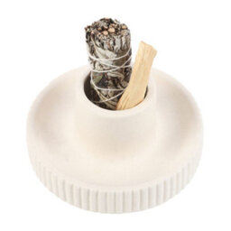 Cream Ribbed Ceramic Smudge Bowl For Sage & Incense - Calm & Decor - thumbnail 2
