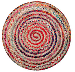 Second Nature Online Mishran Round Jute Area Rug Hand Woven With Recycled Fabric 120 Cm Diameter - thumbnail 7