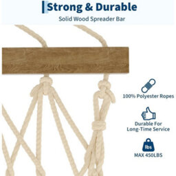 Hammock Cotton Rope Padded Polyester Adjustable Steel Frame - thumbnail 3