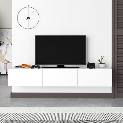 "Decortie Francy Modern Wall Mounted Tv Unit 55"" Multimedia Centre White 180Cm" - image 1