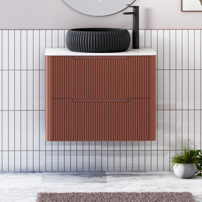 Royal Bathrooms Avenza 700mm Terracotta Clay Wall Hung Bathroom Countertop Vanity Unit 2 Drawer With Milan Black Basin - image 1