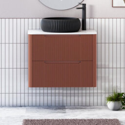 Royal Bathrooms Avenza 700mm Terracotta Clay Wall Hung Bathroom Countertop Vanity Unit 2 Drawer With Milan Black Basin - thumbnail 1