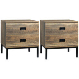 Wyld Haus Monoyo Set Of 2 Coffee Brown Retro Bedside Tables 2 Drawers Black Metal Legs - thumbnail 2