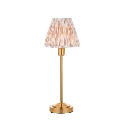 Luminosa Lighting Luminosa Rise Vintage Brass Finish Table Lamp With Neutral Print Fabric Ikat Shade 16Cm E14 - image 1
