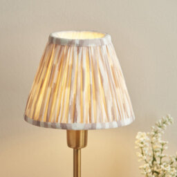 Luminosa Lighting Luminosa Rise Vintage Brass Finish Table Lamp With Neutral Print Fabric Ikat Shade 16Cm E14 - thumbnail 5